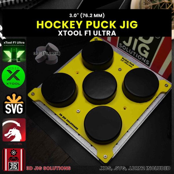 xTool F1 Ultra Laser Jig for Hockey Pucks - Personalized & Customized Hockey Gear Template - Image 2