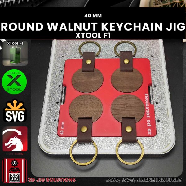 xTool F1 Laser Jig for Round Walnut Keychains - Wood Keyring Template - Image 3