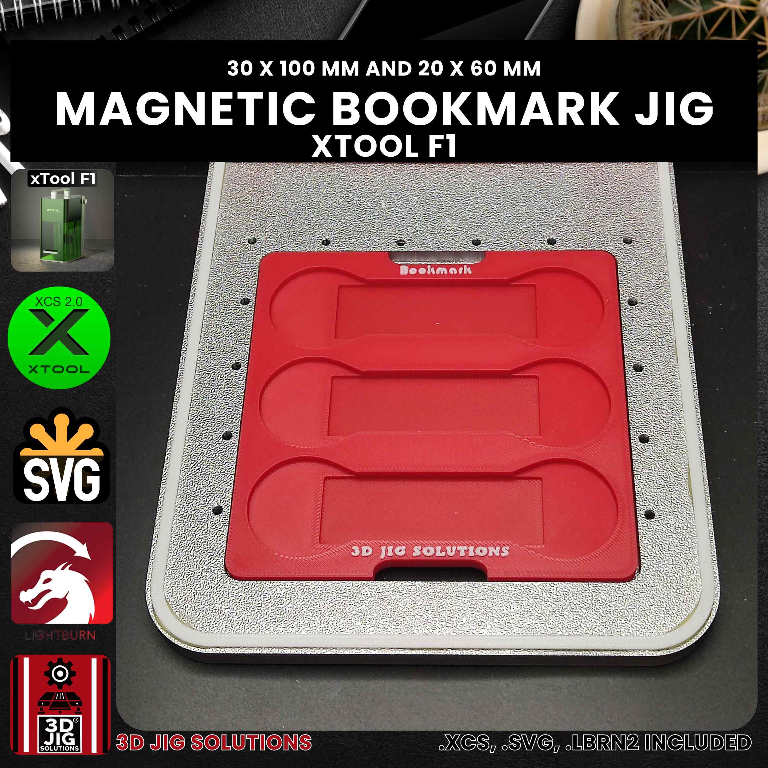 xTool F1 Laser Jig for Leather Bookmarks - Magnetic Bookmarks & Cufflinks Template - Image 5