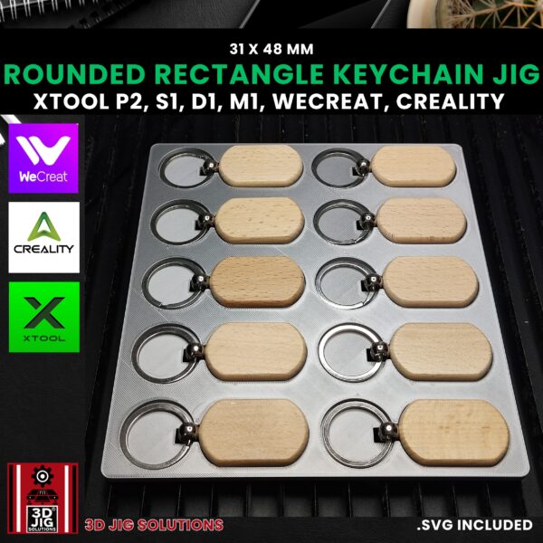 Diode & CO2 Laser Jig for Rounded Rectangle Wood Keychains - Bamboo Key Rings Template (xTool, WeCreat, Creality) - Image 2