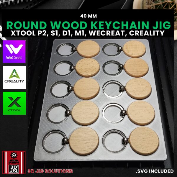 Diode & CO2 Laser Jig for Round Wood Keychains - Bamboo Key Ring Template (xTool, WeCreat, Creality) 1    - Image 2