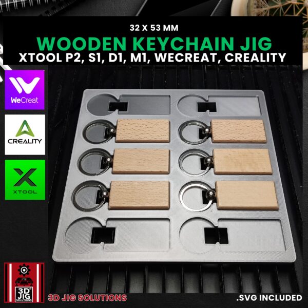 Diode & CO2 Laser Jig for Rectangle Wood Keychains - Bamboo Keyrings Template (xTool, WeCreat, Creality) - Image 2