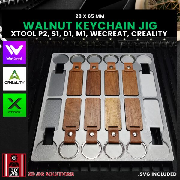 Diode & CO2 Laser Jig for Rectangle Walnut Keychains - Wood Keyrings Template (xTool, WeCreat, Creality) - Image 2