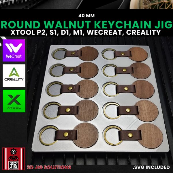 Diode & CO2 Laser Jig for Round Walnut Keychains - Wood Keyrings Template (xTool, WeCreat, Creality) - Image 2