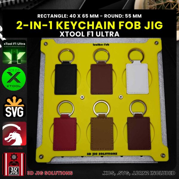 xTool F1 Ultra Leather Keychain Jig | Round & Rectangle PU/Faux Leather Template - Image 4