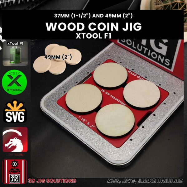 xTool F1 Laser Jig for Wood Coins - Challenge Coins & Wood Nickels Template - Image 2