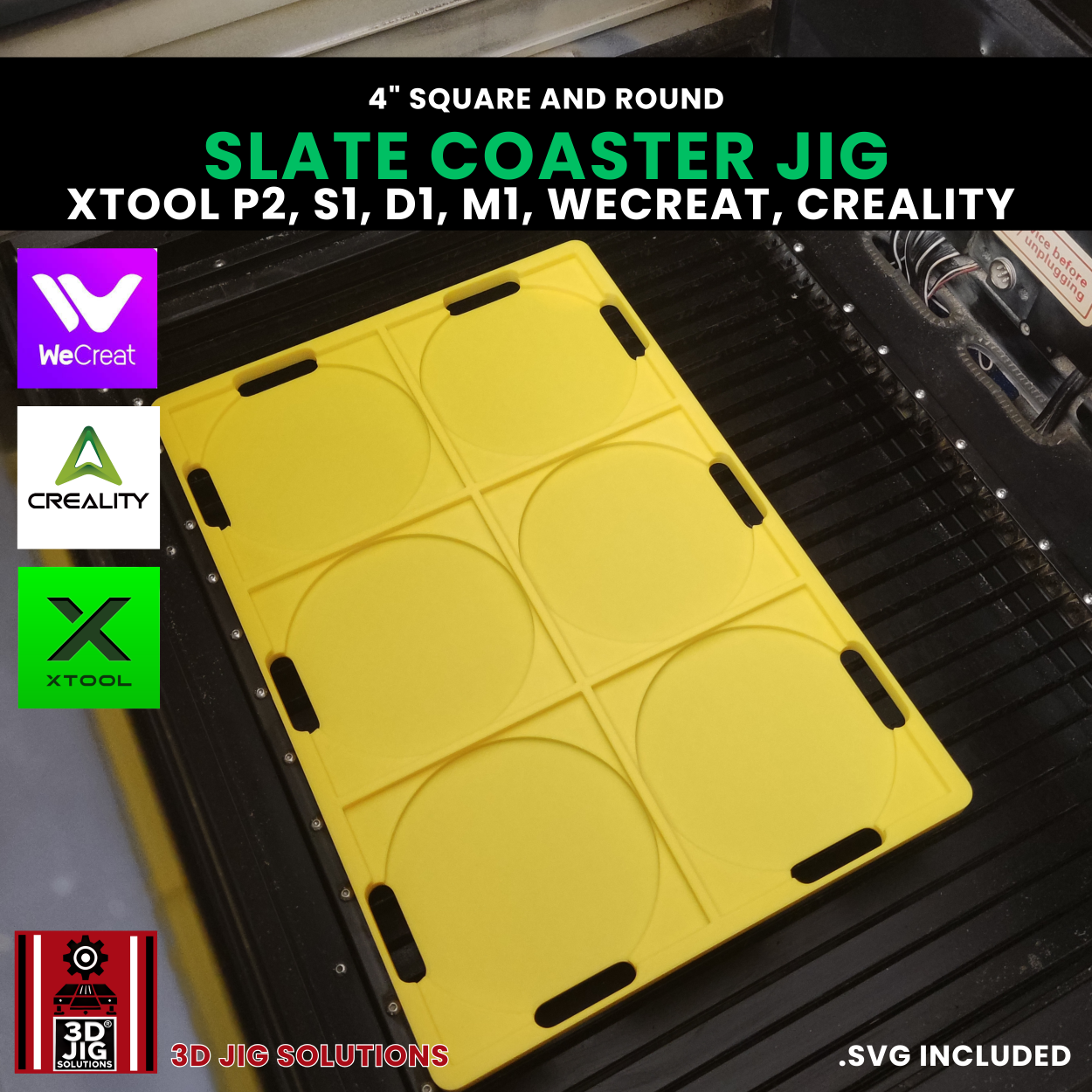 Diode & CO2 Laser Jig for 4" Round & Square Slate Coasters | 4 or 6 Slots - Image 2