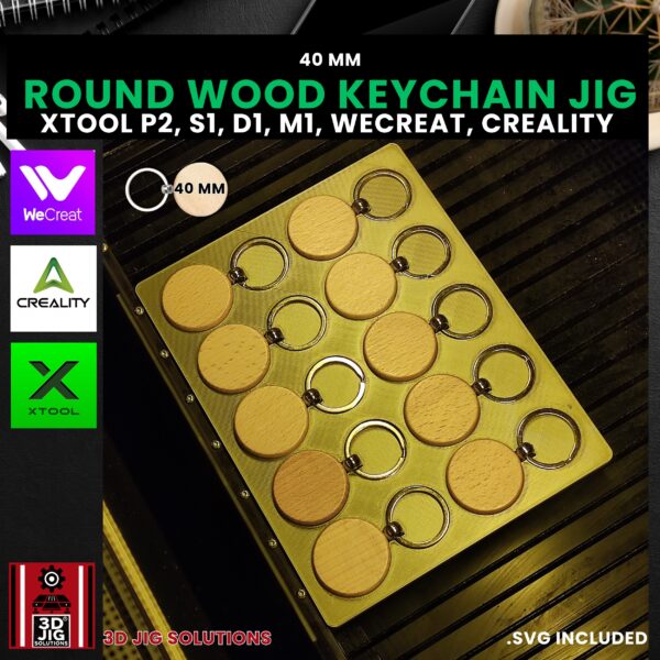 Diode & CO2 Laser Jig for Round Wood Keychains - Bamboo Key Ring Template (xTool, WeCreat, Creality) 1    - Image 3