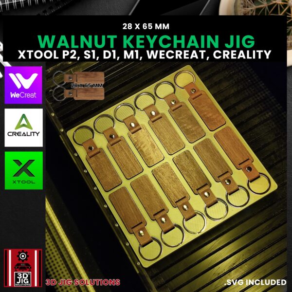 Diode & CO2 Laser Jig for Rectangle Walnut Keychains - Wood Keyrings Template (xTool, WeCreat, Creality) - Image 3