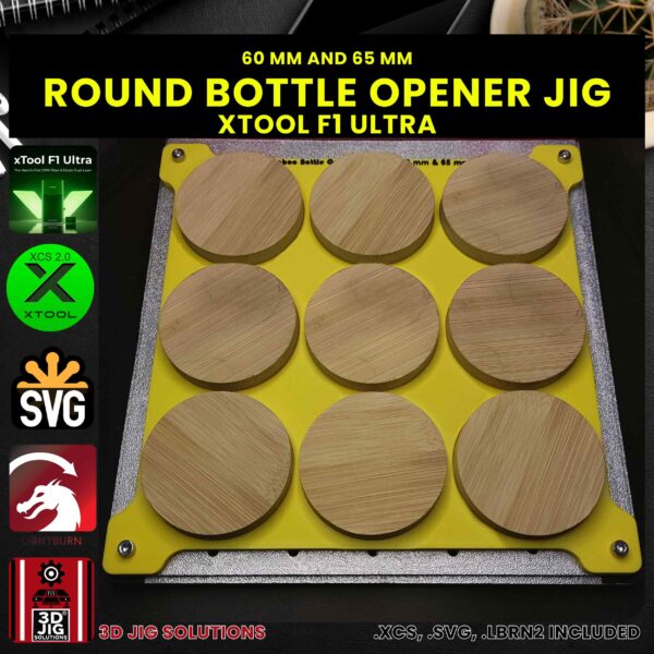xTool F1 Ultra Laser Jig for Beer Bottle Openers - Round Magnetic Bamboo Openers Template - Image 2