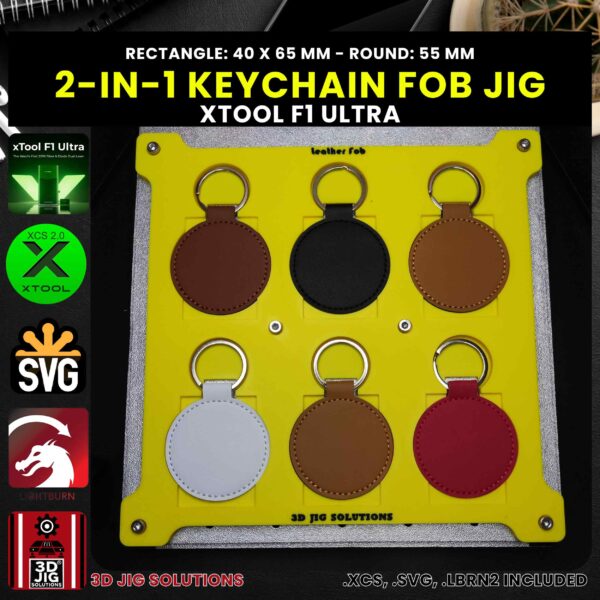 xTool F1 Ultra Leather Keychain Jig | Round & Rectangle PU/Faux Leather Template - Image 3
