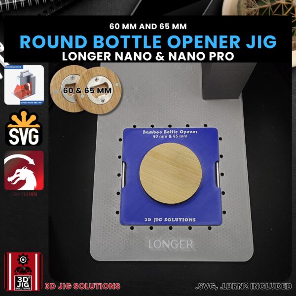 Longer Nano Pro Laser Jig for Beer Bottle Openers - Round Magnetic Bamboo Wood Fixture - Image 3