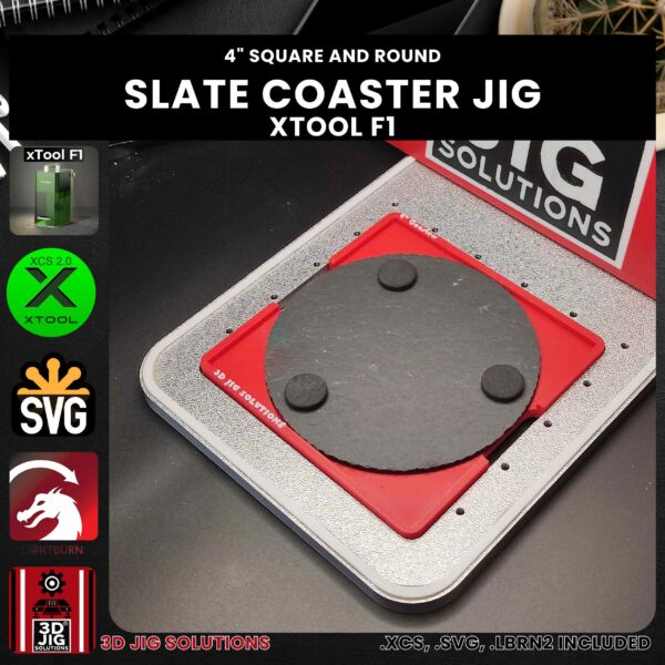 xTool F1 Laser Jig for Slate Coasters - 4-Inch Round & Square Template - Image 3