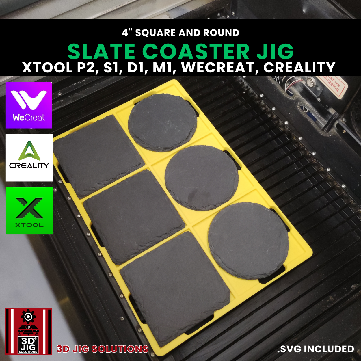 6 slot Slate coaster engraving jig xTool WeCreat Creality