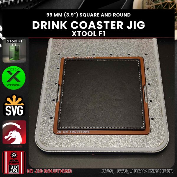 xTool F1 Laser Jig for Drink Coasters - 99mm Round & Square Wood/Faux Leather Template - Image 2