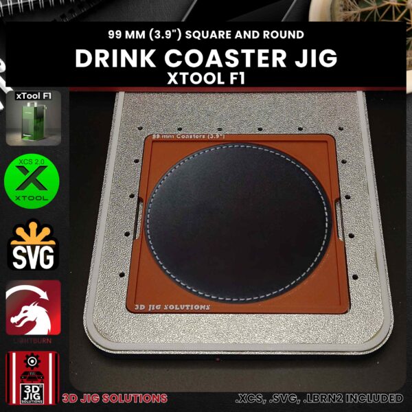 xTool F1 Laser Jig for Drink Coasters - 99mm Round & Square Wood/Faux Leather Template - Image 3