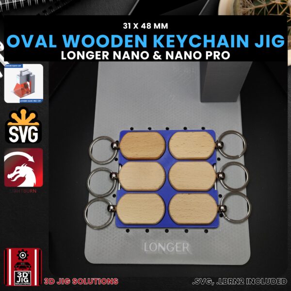 Longer Nano Pro Laser Jig for Wood Keychains - Rounded Rectangle Bamboo Keyring - Image 3