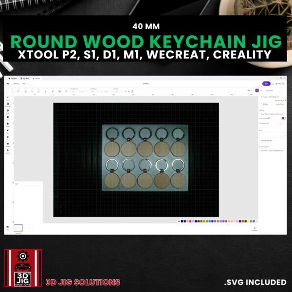 Diode & CO2 Laser Jig for Round Wood Keychains - Bamboo Key Ring Template (xTool, WeCreat, Creality) 1    - Image 4
