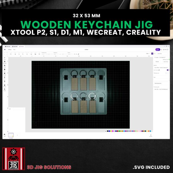Diode & CO2 Laser Jig for Rectangle Wood Keychains - Bamboo Keyrings Template (xTool, WeCreat, Creality) - Image 4