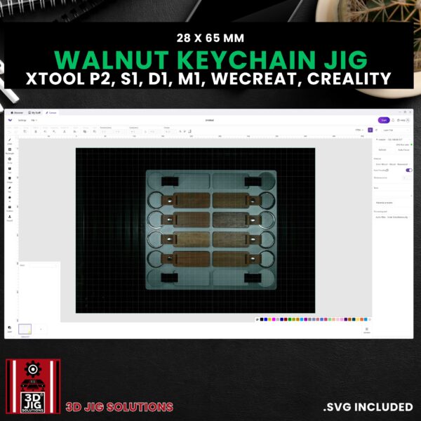 Diode & CO2 Laser Jig for Rectangle Walnut Keychains - Wood Keyrings Template (xTool, WeCreat, Creality) - Image 4