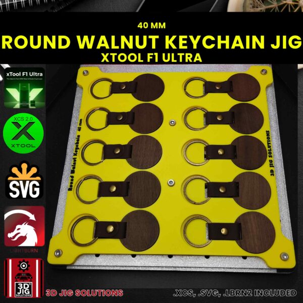 xTool F1 Ultra Laser Jig for Round Walnut Keychains - Wood Keyrings Template - Image 2