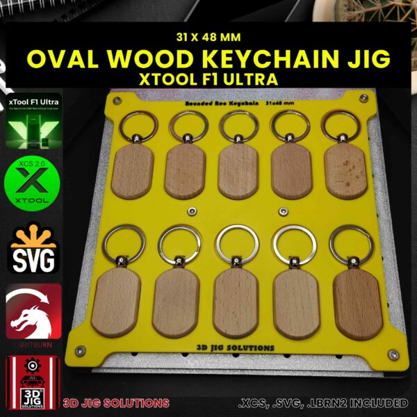 xTool F1 Ultra Laser Jig for Wood Keychains - Rounded Rectangle Bamboo Keyring Template - Image 3