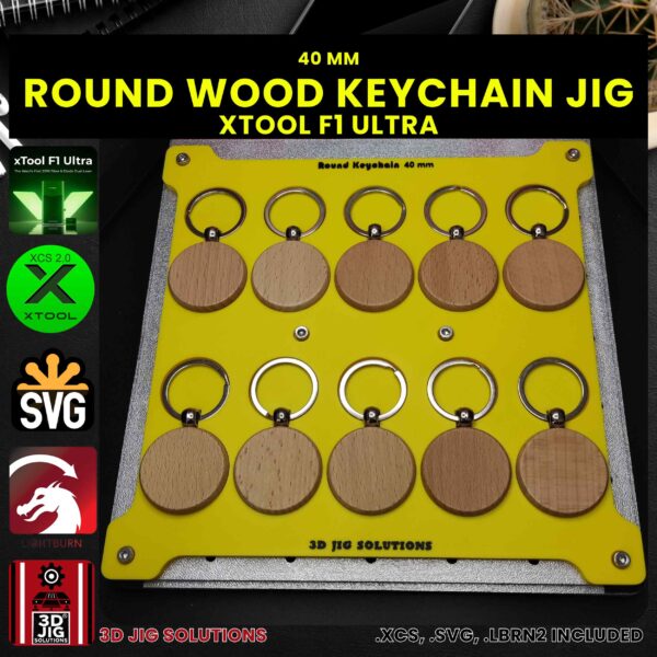 xTool F1 Ultra Laser Jig for Wood Keychains - Round Bamboo Keyring Template - Image 3