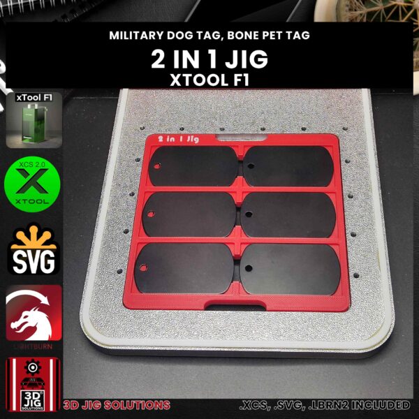 xTool F1 Laser Jig 2-in-1: Bone Pet Tag IDs & Military Dog Tags Template - Image 2