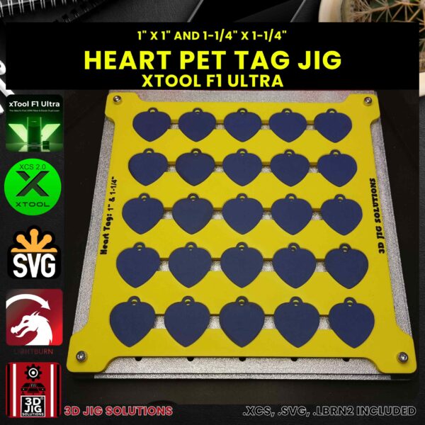 xTool F1 Ultra Laser Jig for Heart Pet Tags - Metal Heart Shaped ID Tag Template - Image 2