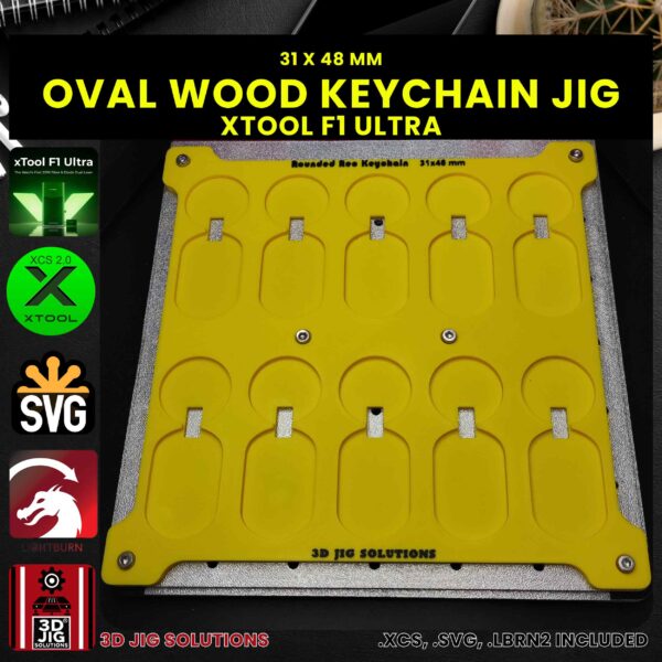 xTool F1 Ultra Laser Jig for Wood Keychains - Rounded Rectangle Bamboo Keyring Template - Image 4