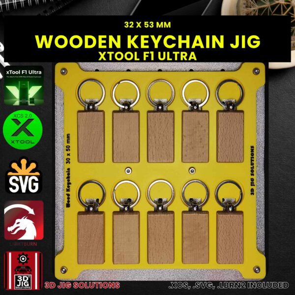 xTool F1 Ultra Laser Jig for Wood Keychains - Rectangle Bamboo Keyrings Template - Image 2