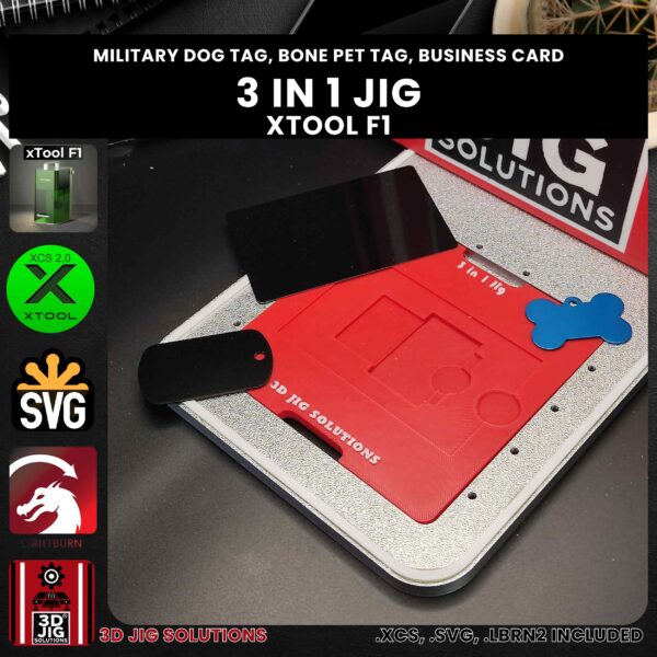 xTool F1 Laser Jig 3-in-1: Pet Tag, Military Tag & Metal Business Card Template - Image 4