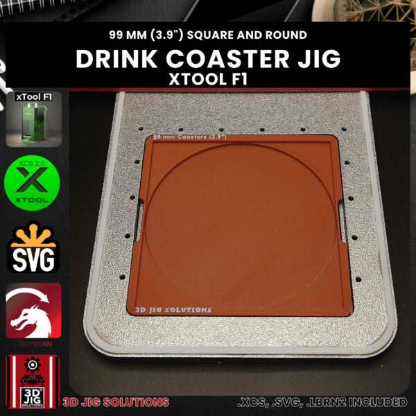 xTool F1 Laser Jig for Drink Coasters - 99mm Round & Square Wood/Faux Leather Template - Image 4