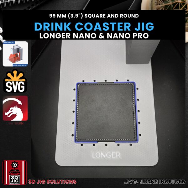 Longer Nano Pro Laser Jig for Drink Coasters - 99mm Round & Square Wood/Faux Leather Template - Image 2