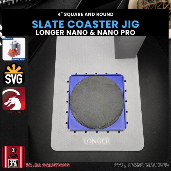 Longer Nano Pro Laser Jig for Slate Coasters - 4-Inch Round & Square Template - Image 2