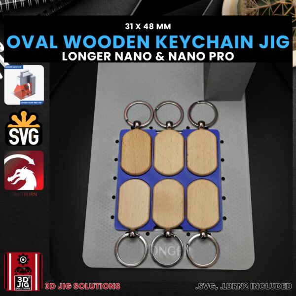 Longer Nano Pro Laser Jig for Wood Keychains - Rounded Rectangle Bamboo Keyring - Image 2