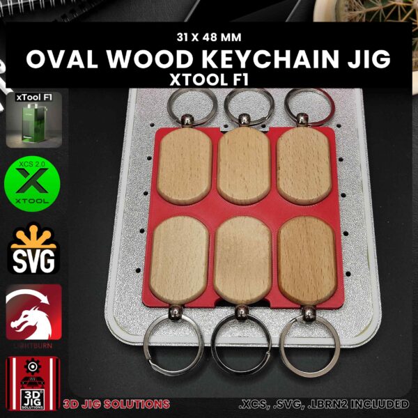 xTool F1 Laser Jig for Rounded Rectangle Wood Keychains - Bamboo Keyring Template - Image 3