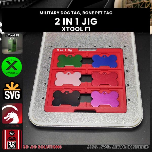 xTool F1 Laser Jig 2-in-1: Bone Pet Tag IDs & Military Dog Tags Template - Image 3