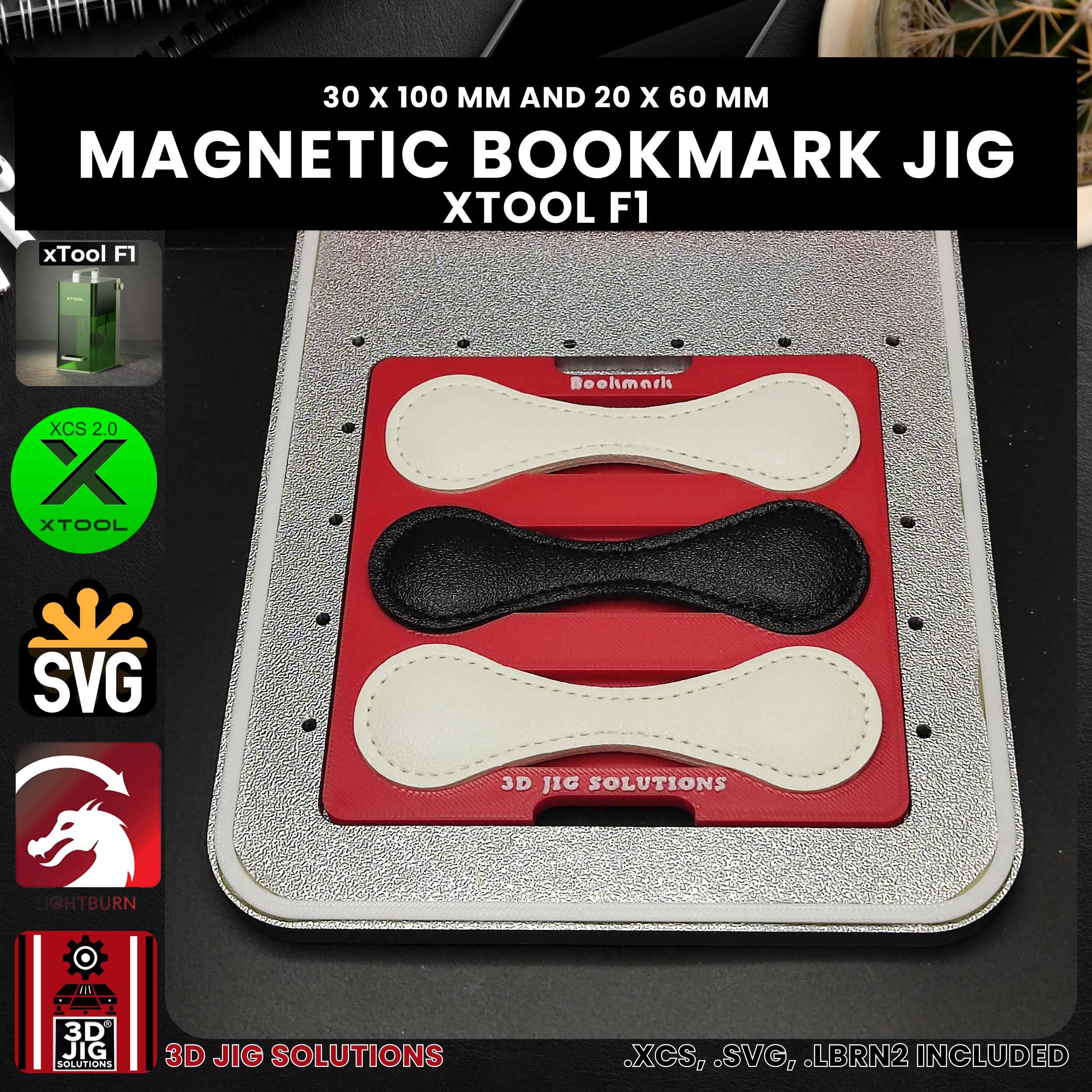 xTool F1 Laser Jig for Leather Bookmarks - Magnetic Bookmarks & Cufflinks Template - Image 3