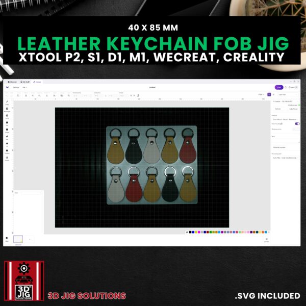 Diode & CO2 Laser Jig for Leather & PU Keychains - Key Fob Template (xTool, WeCreat, Creality) - Image 4