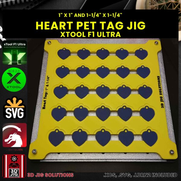 xTool F1 Ultra Laser Jig for Heart Pet Tags - Metal Heart Shaped ID Tag Template - Image 3