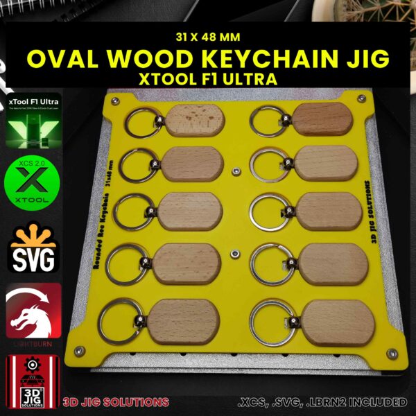 xTool F1 Ultra Laser Jig for Wood Keychains - Rounded Rectangle Bamboo Keyring Template - Image 2
