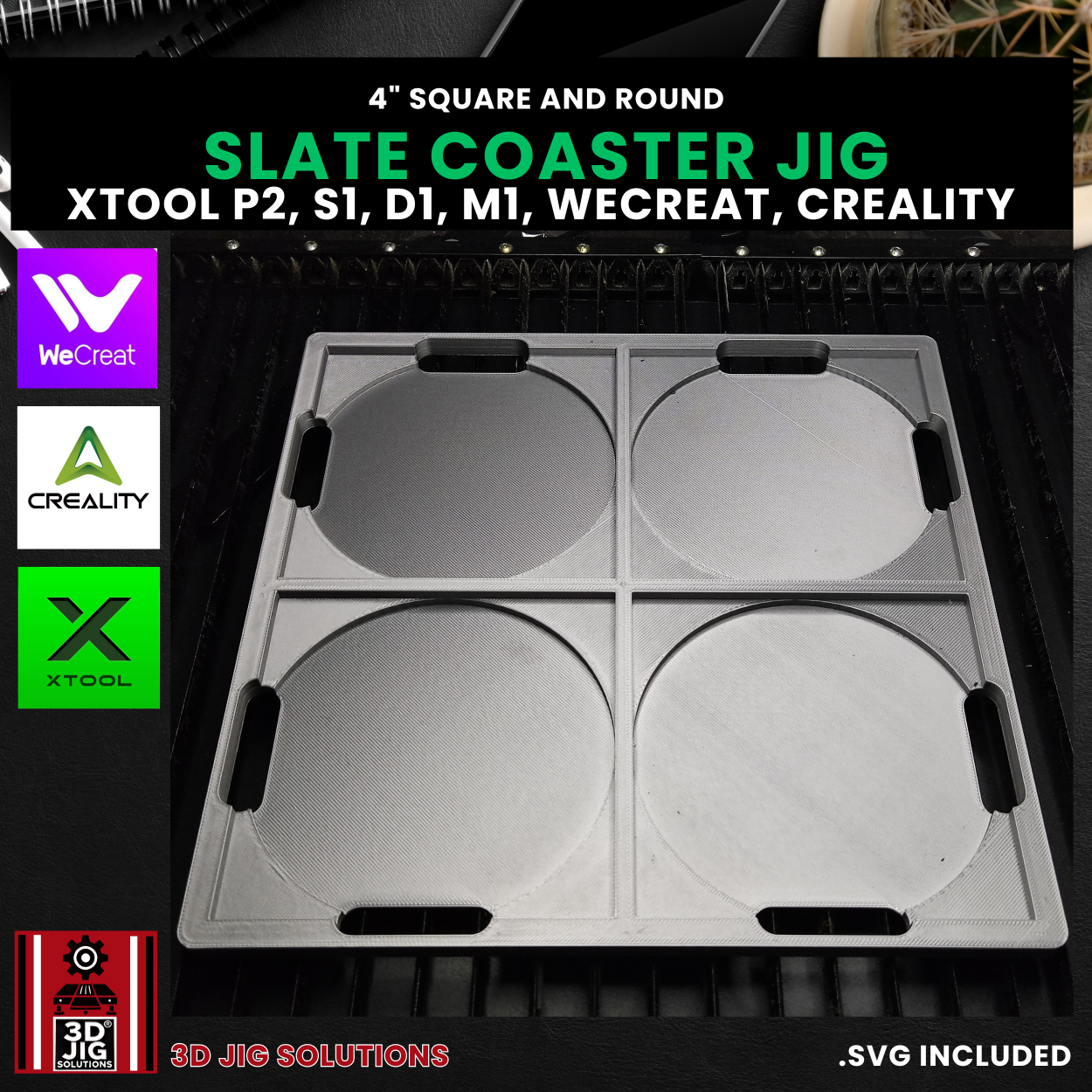 Diode & CO2 Laser Jig for 4" Round & Square Slate Coasters | 4 or 6 Slots - Image 6