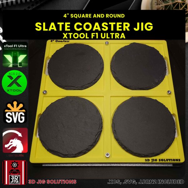xTool F1 Ultra Slate Coaster Jig | 4-Inch Round & Square Template - Image 3