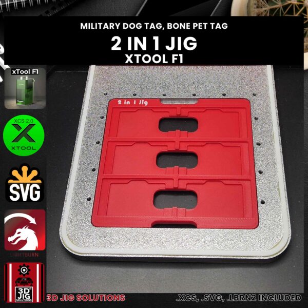 xTool F1 Laser Jig 2-in-1: Bone Pet Tag IDs & Military Dog Tags Template - Image 4