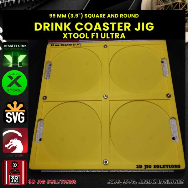 xTool F1 Ultra Laser Jig for Drink Coasters - 99mm Round & Square Wood or Faux Leather Template - Image 4