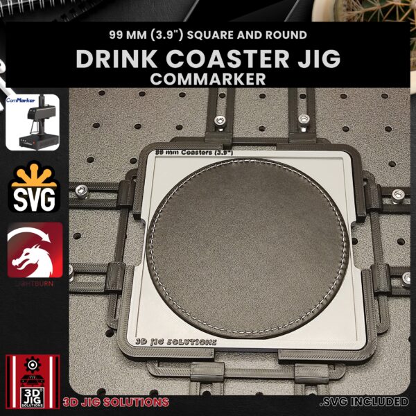 ComMarker Laser Jig for Drink Coasters - 99mm Round & Square Wood/Faux Leather Coasters - Image 3