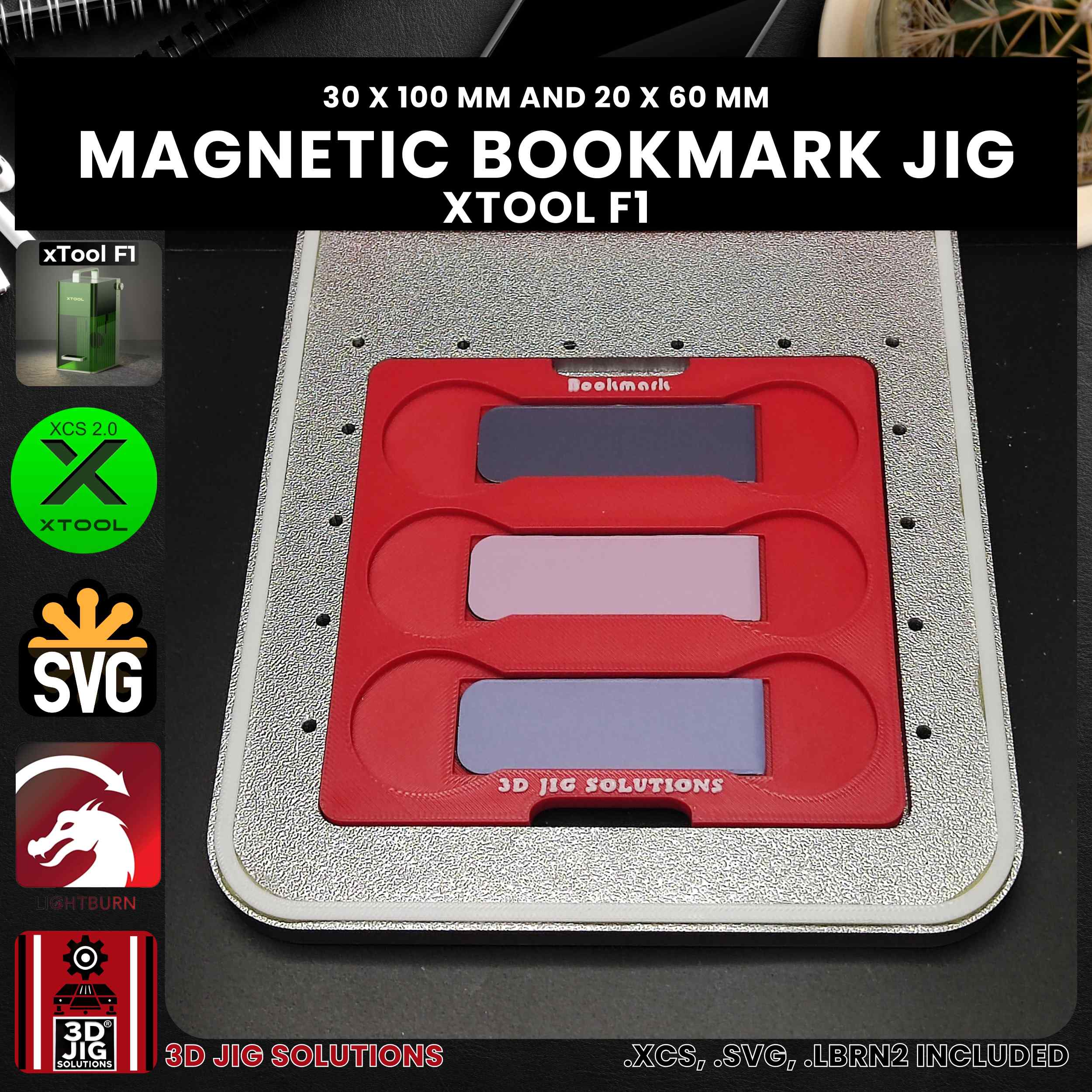 xTool F1 Laser Jig for Leather Bookmarks - Magnetic Bookmarks & Cufflinks Template - Image 4