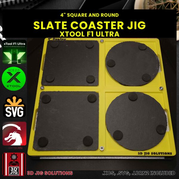 xTool F1 Ultra Slate Coaster Jig | 4-Inch Round & Square Template - Image 5