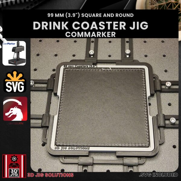ComMarker Laser Jig for Drink Coasters - 99mm Round & Square Wood/Faux Leather Coasters - Image 2